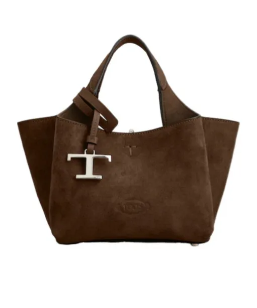 Micro Logo-Charm Suede Tote Bag