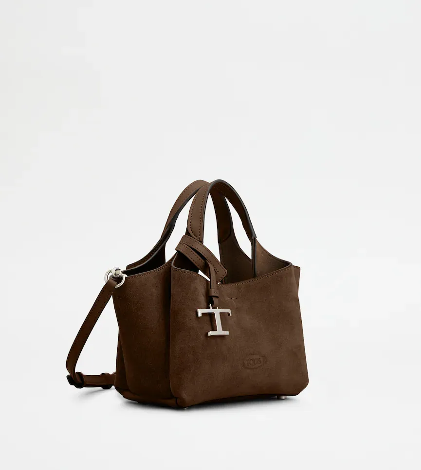 Micro Logo-Charm Suede Tote Bag