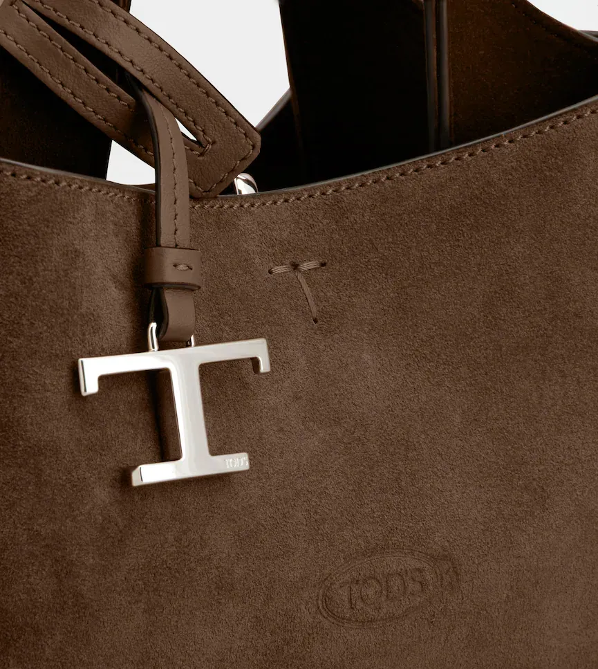 Micro Logo-Charm Suede Tote Bag