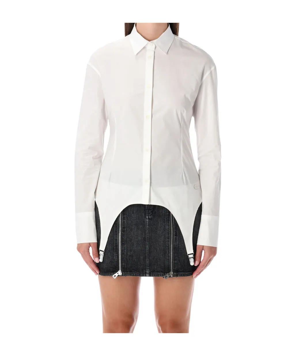 Jean Paul Gaultier Fitted White Cotton Garter Shirt