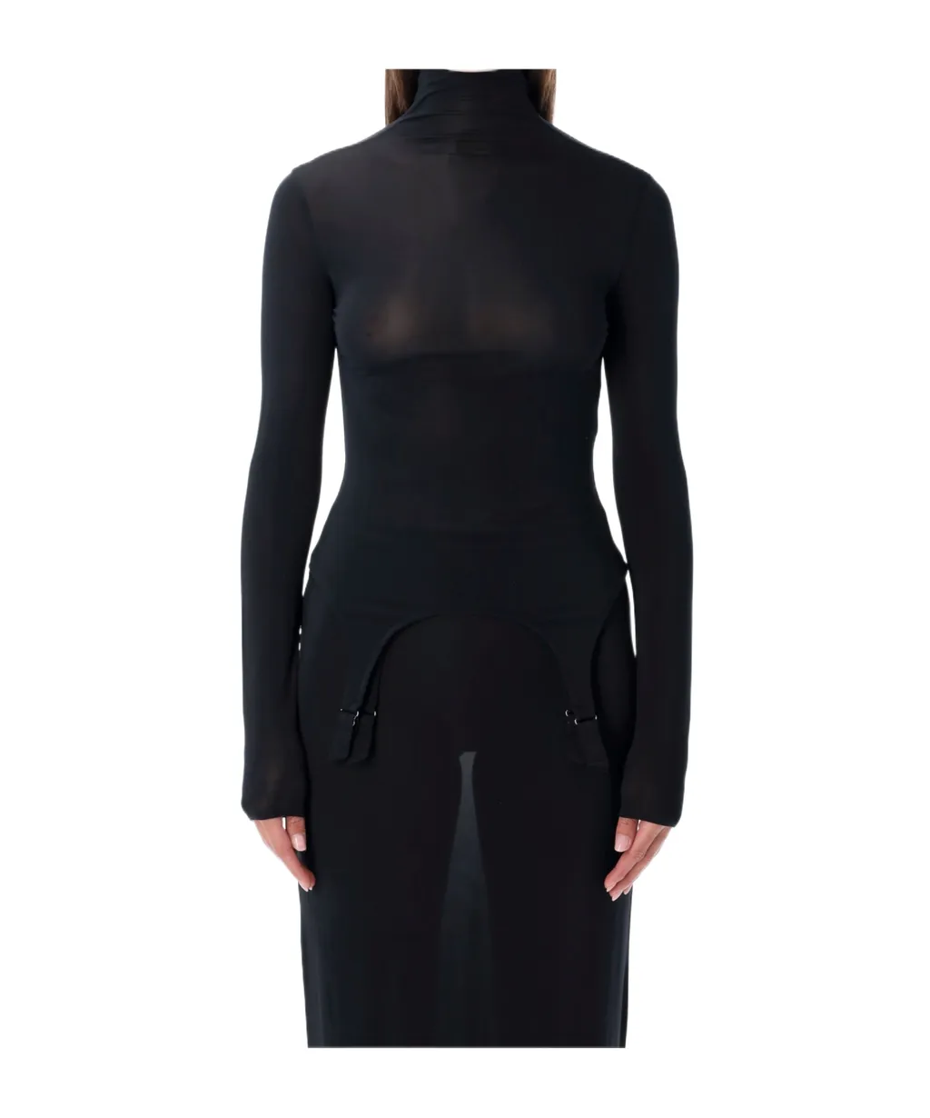 Jean Paul Gaultier Long-Sleeve High-Neck Body With Lingerie Details