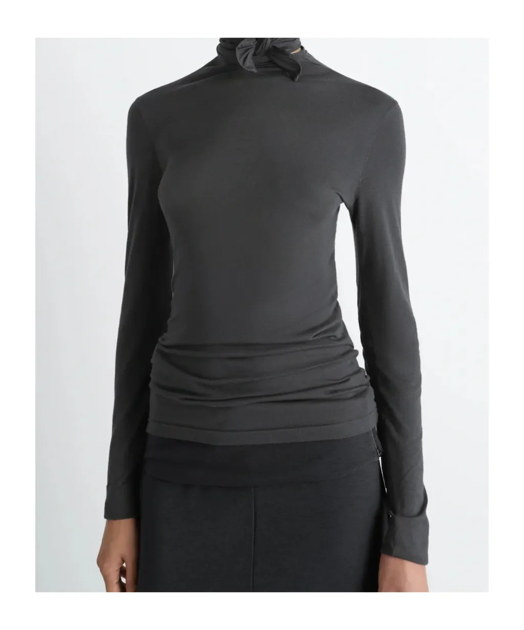 Neck-Tie Long-Sleeve Top