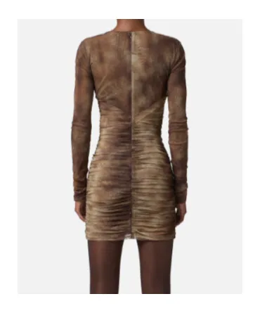 Elisabetta Franchi Printed Gathered Cut-Out Neckline Dress