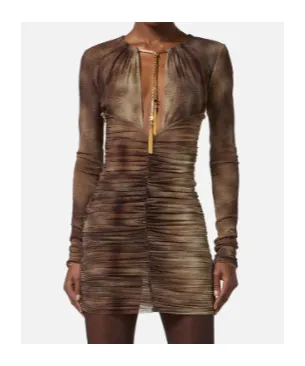 Elisabetta Franchi Printed Gathered Cut-Out Neckline Dress