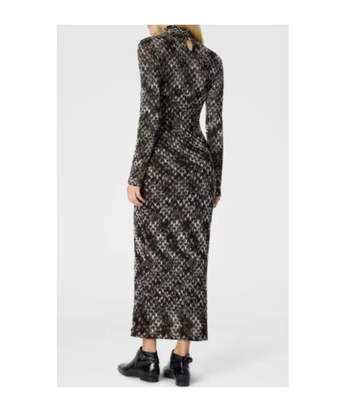 High-Neck Patterned Midi Dress