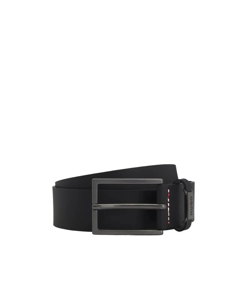 Leather Belt With Logo Plaque Buckle