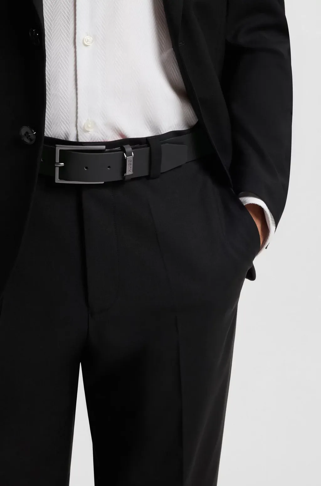 Leather Belt With Logo Plaque Buckle