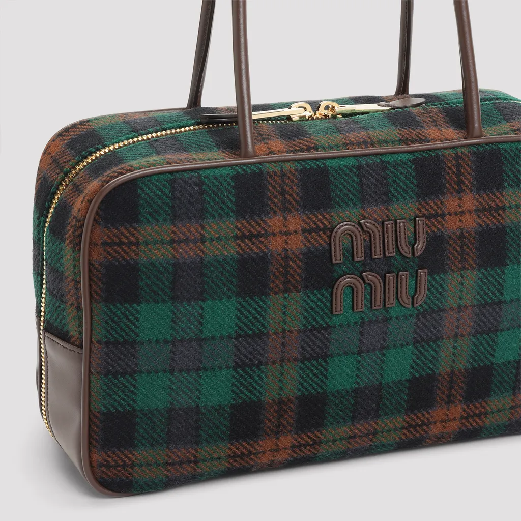 Beau Tartan Top-Handle Bag With Leather Details