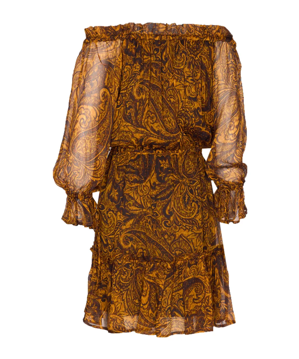 Paisley-Print Tie-Neck Mini Dress