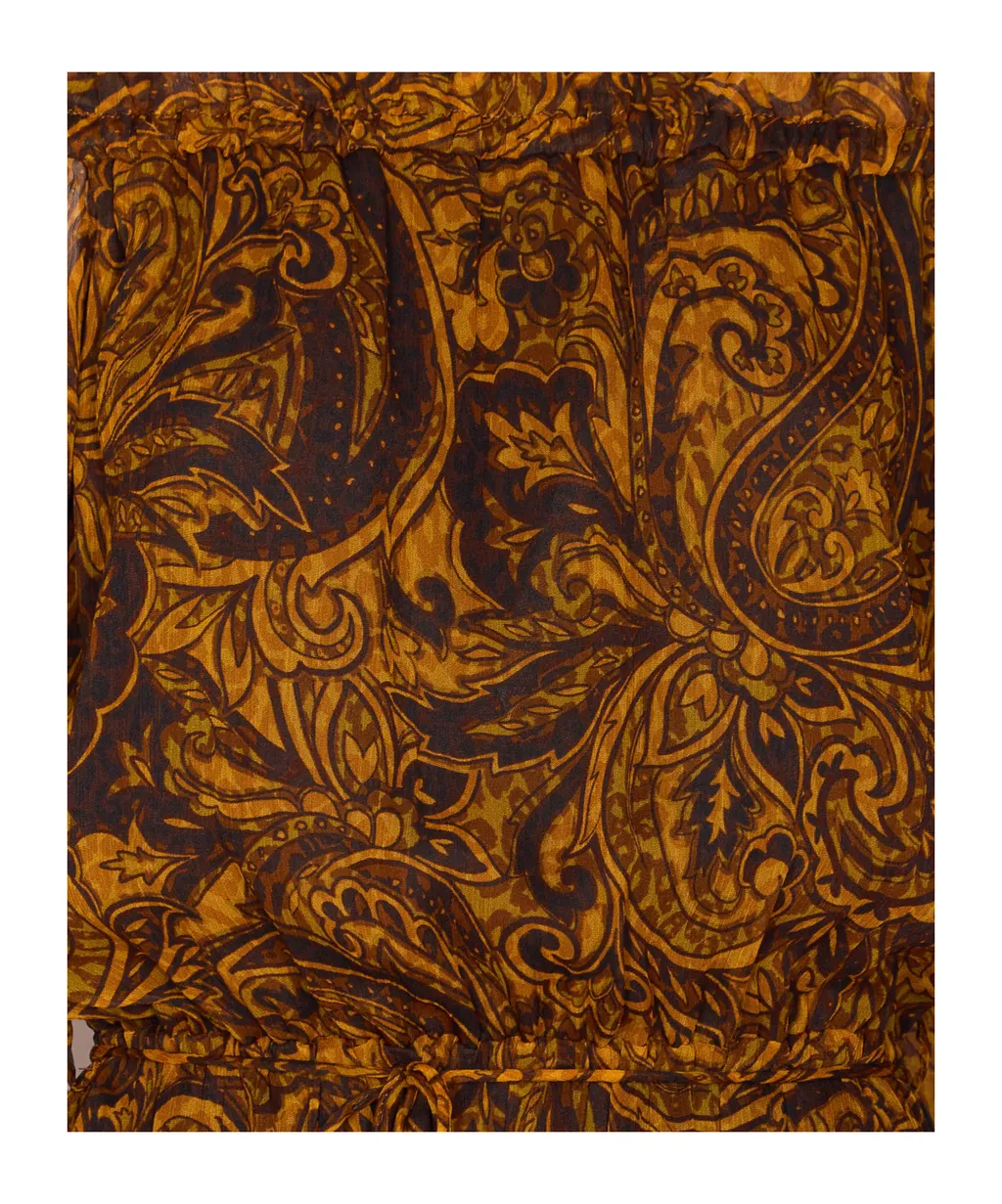 Paisley-Print Tie-Neck Mini Dress