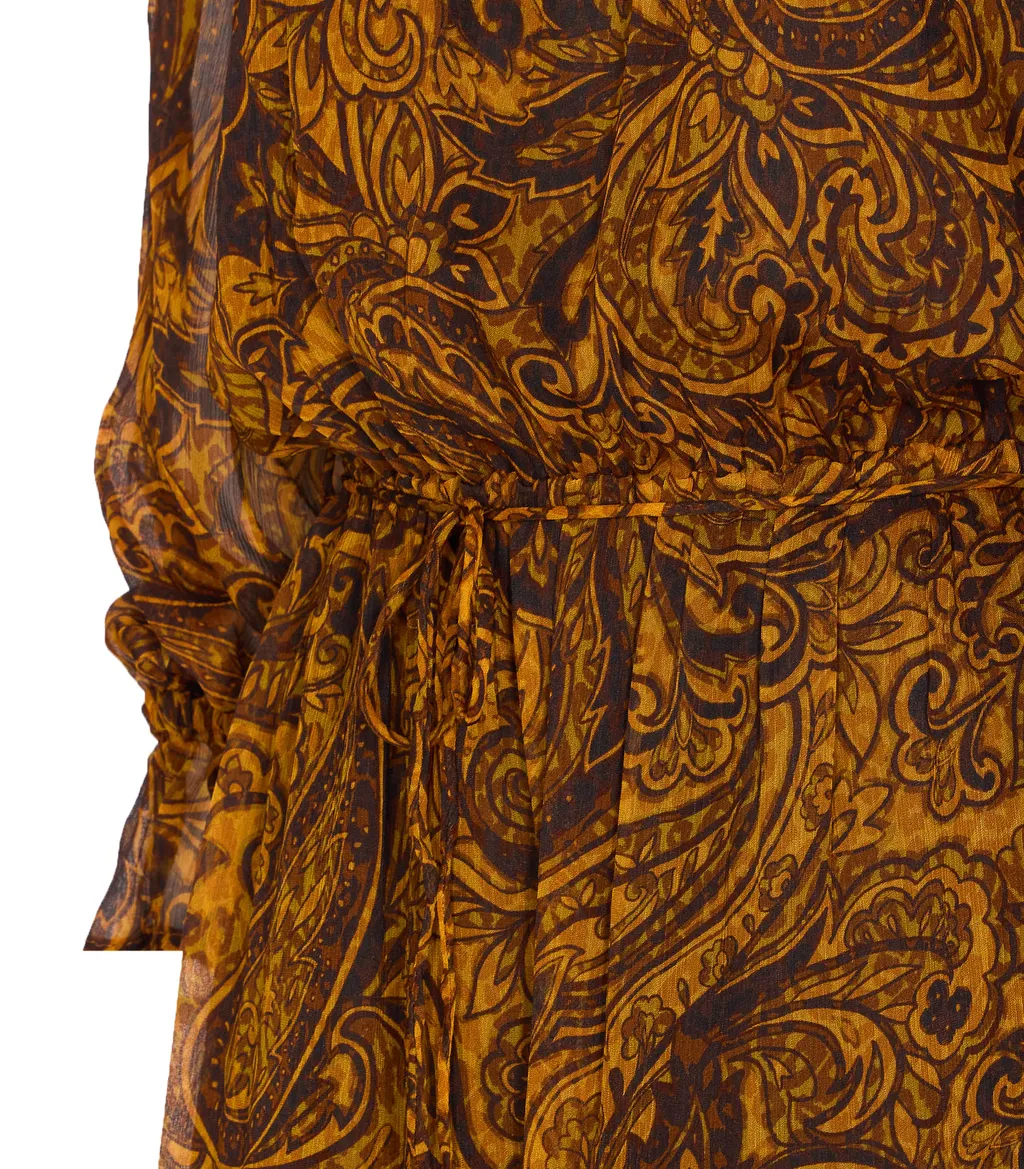 Paisley-Print Tie-Neck Mini Dress