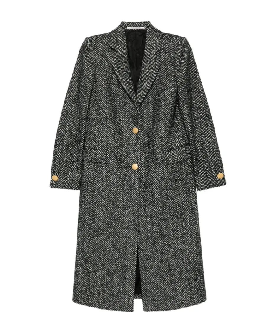 Herringbone Button-Detail Coat