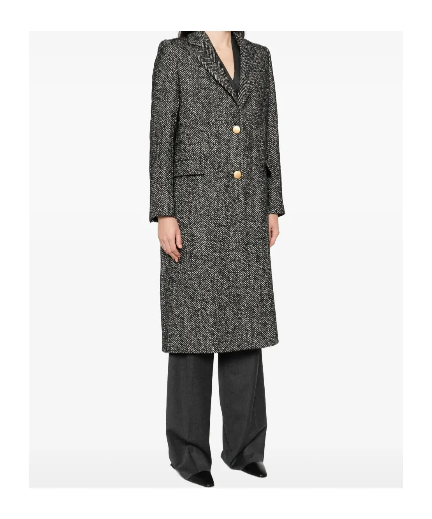Herringbone Button-Detail Coat