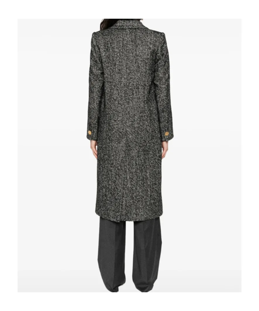 Herringbone Button-Detail Coat