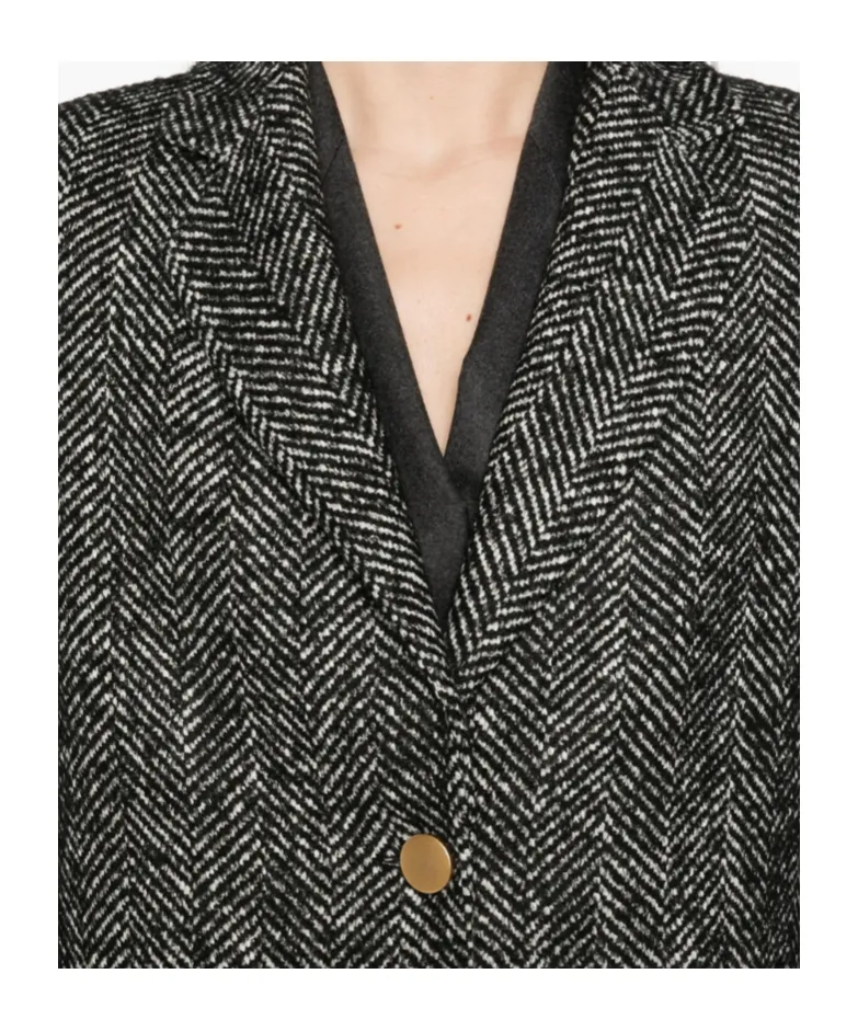 Herringbone Button-Detail Coat