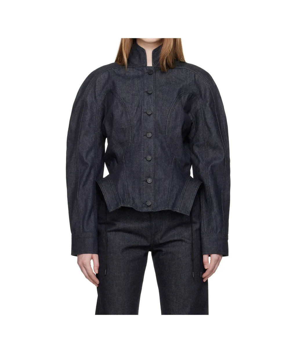 Button-Fastening Sculptural Cinched Jacket