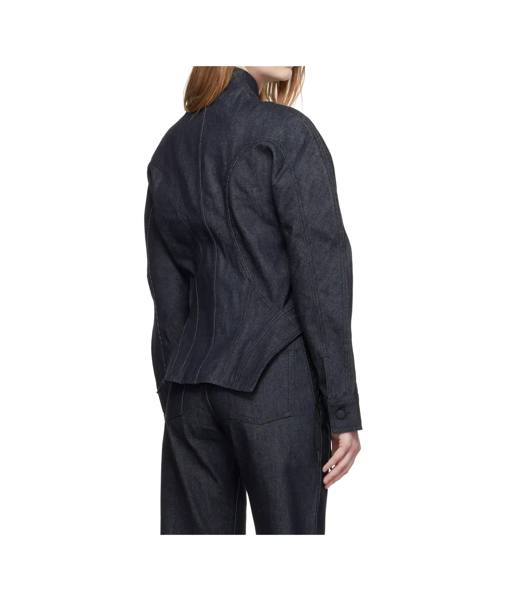 Button-Fastening Sculptural Cinched Jacket