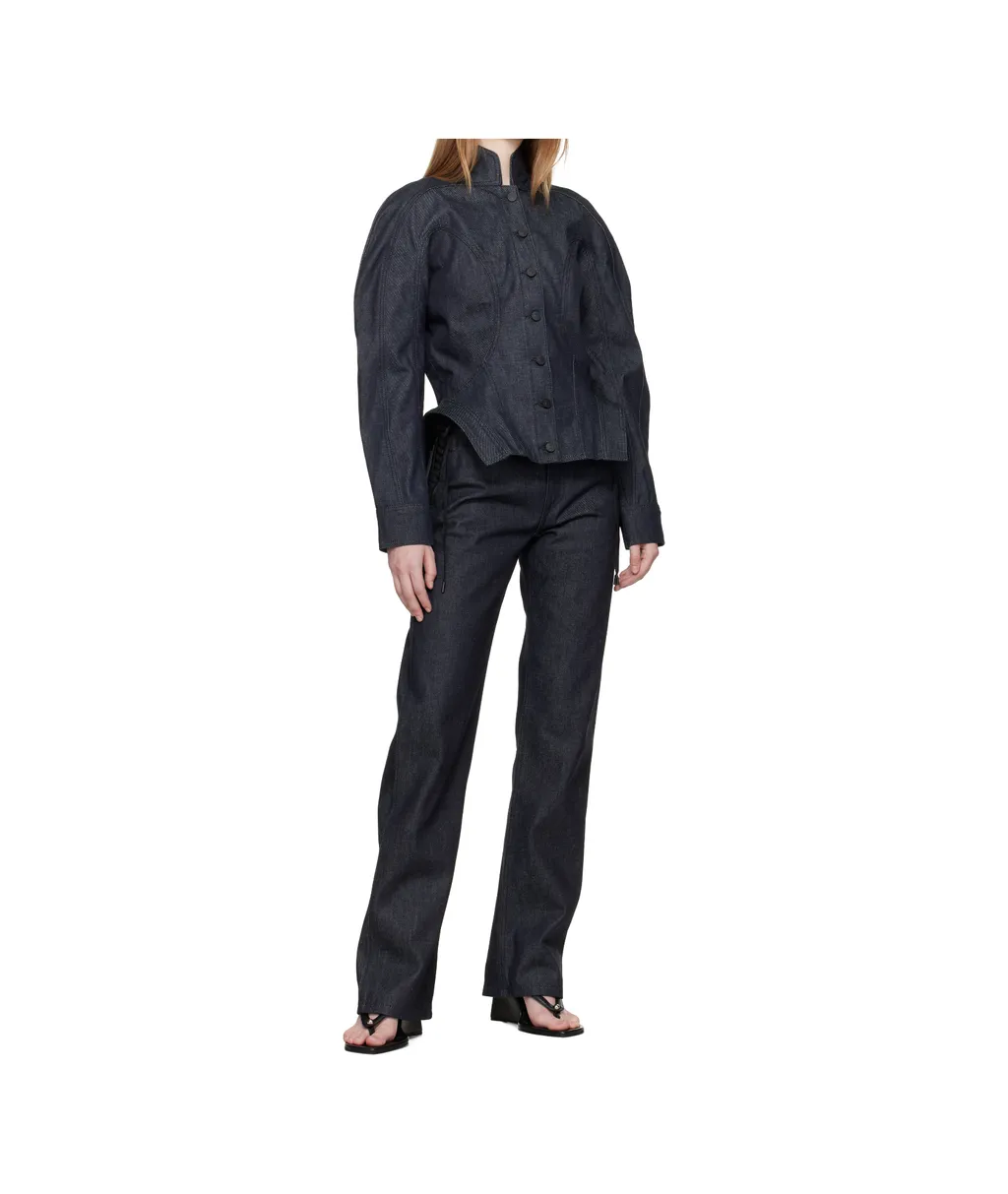 Button-Fastening Sculptural Cinched Jacket