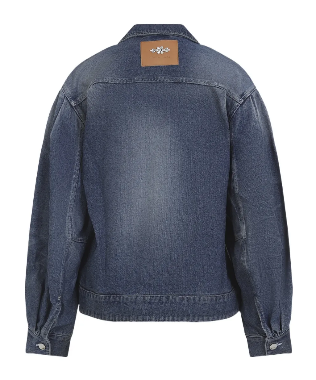 Simone Rocha Embellished Belted Buttoned Denim Jacket