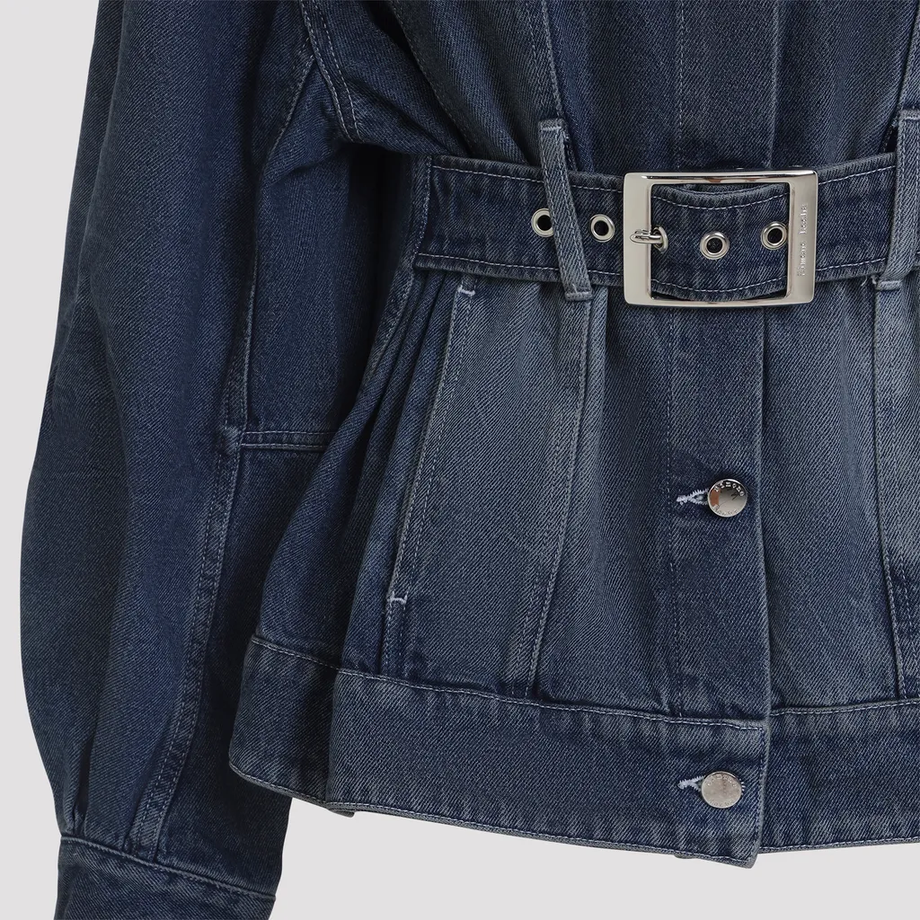 Simone Rocha Embellished Belted Buttoned Denim Jacket