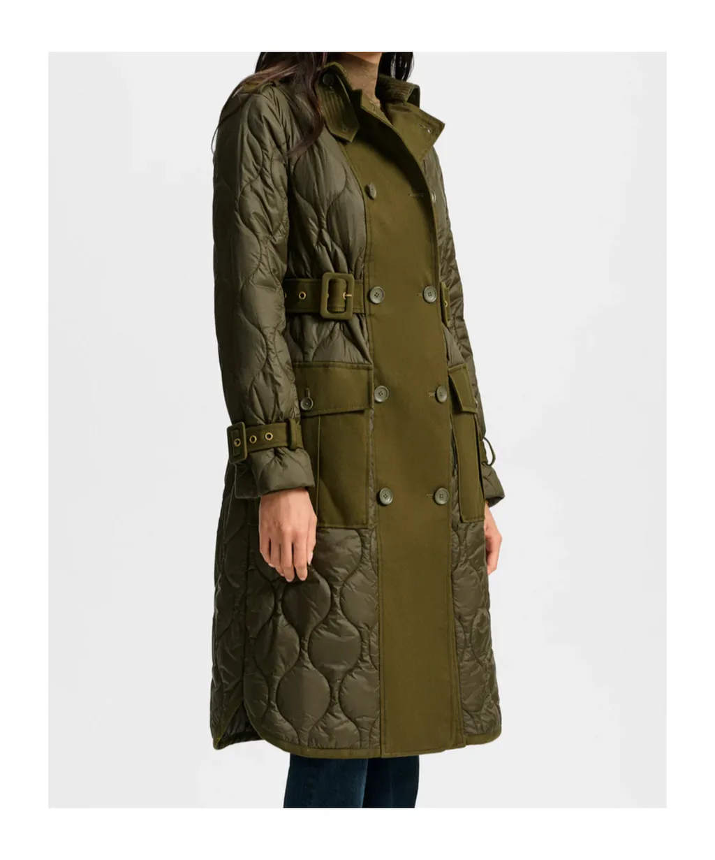 Veronica Beard Green Quilted Removable-Dickey Coat