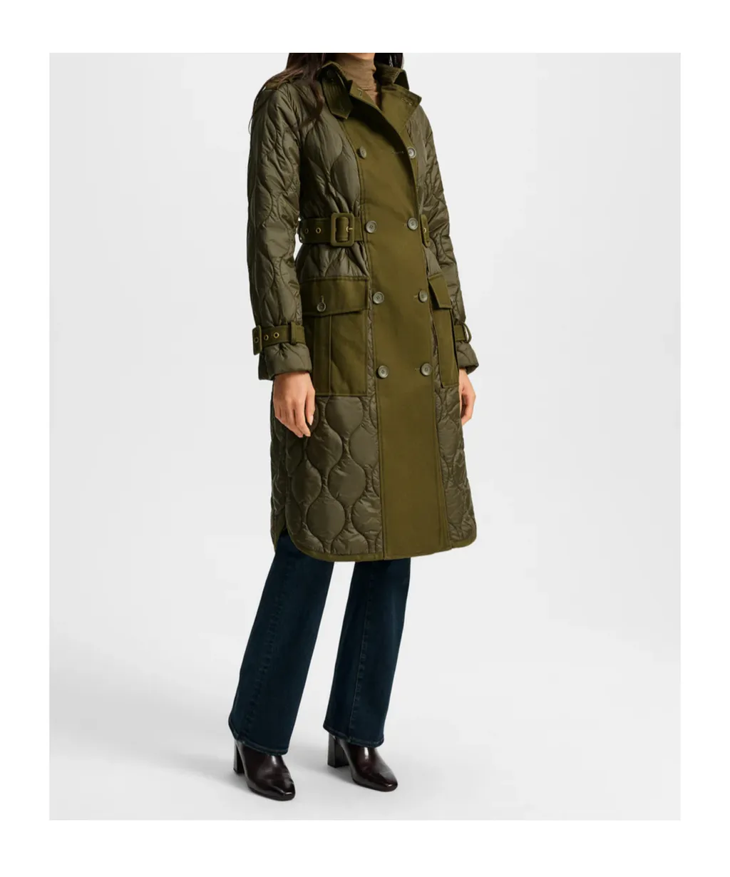 Veronica Beard Green Quilted Removable-Dickey Coat