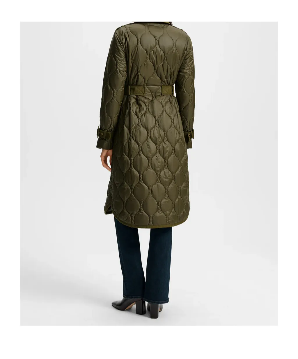 Veronica Beard Green Quilted Removable-Dickey Coat