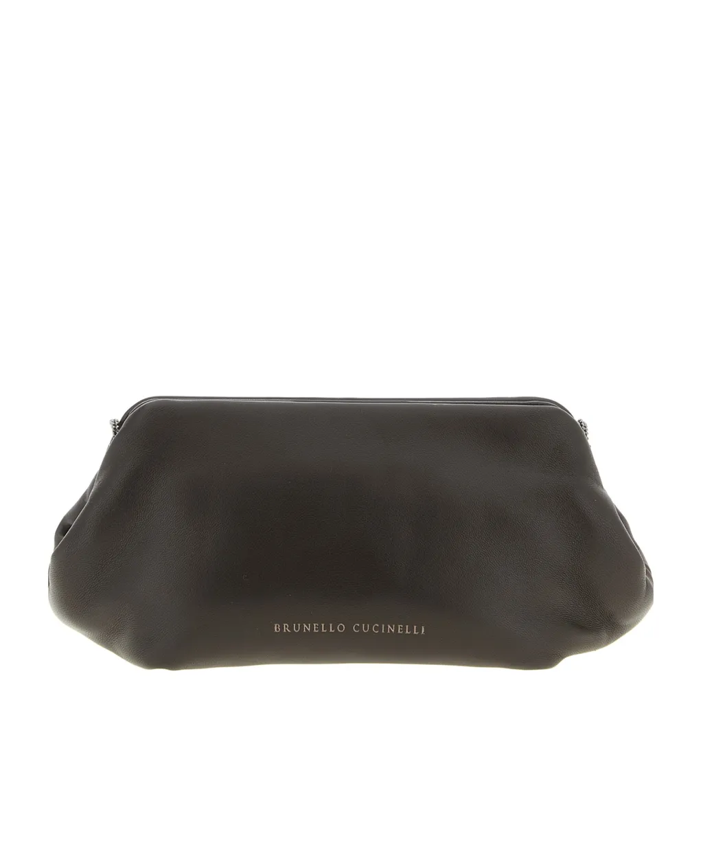 Leather Chain-Strap Clutch Bag