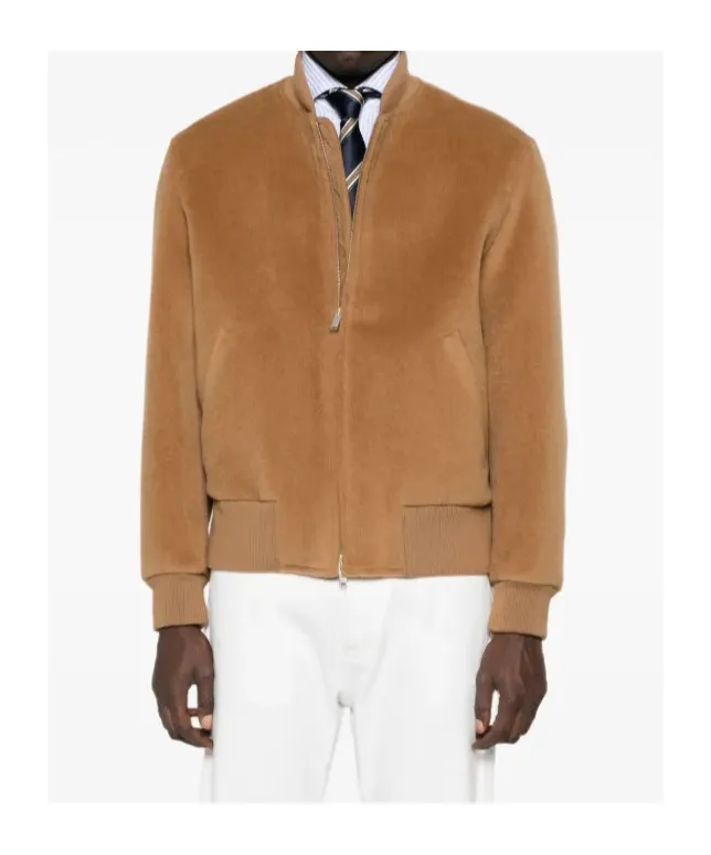 Ribbed-Collar Wool Jacket