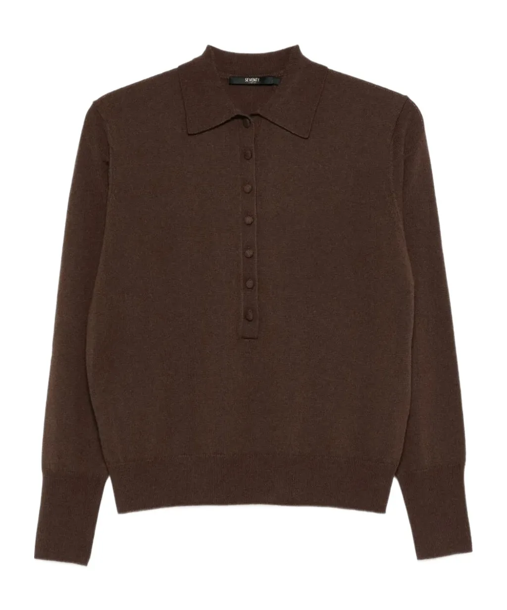 Button-Placket Long-Sleeves Polo Top