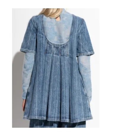 Striped Denim Pleated Mini Dress