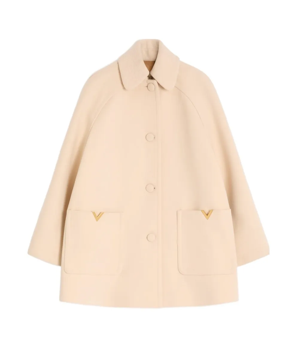 Valentino Garavani Logo Plaque Button-Up Peacoat