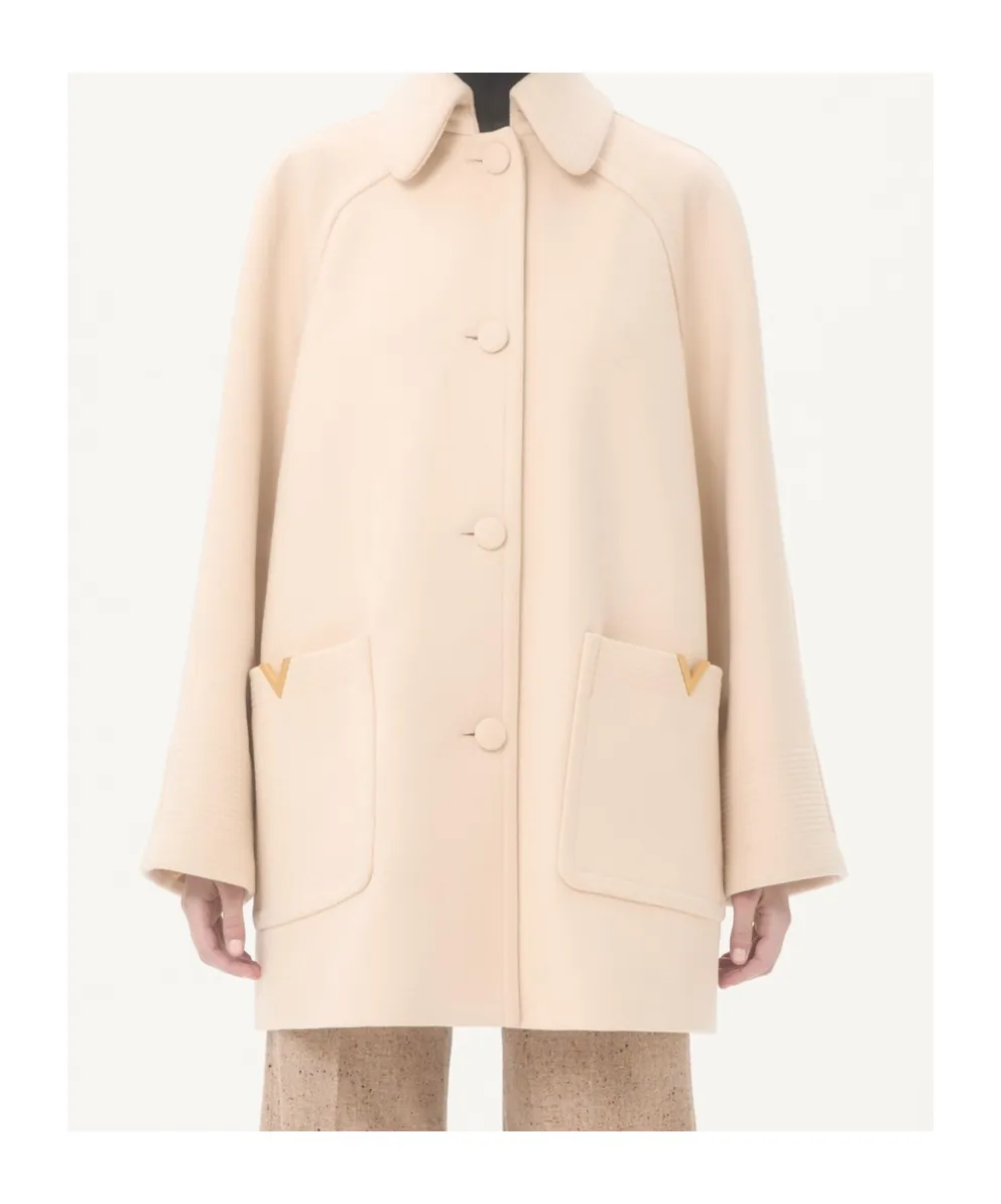 Valentino Garavani Logo Plaque Button-Up Peacoat
