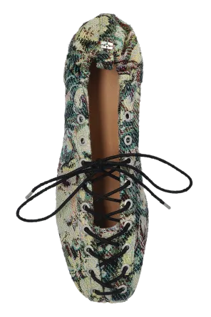 Lace-Up Ballerinas In Tapestry
