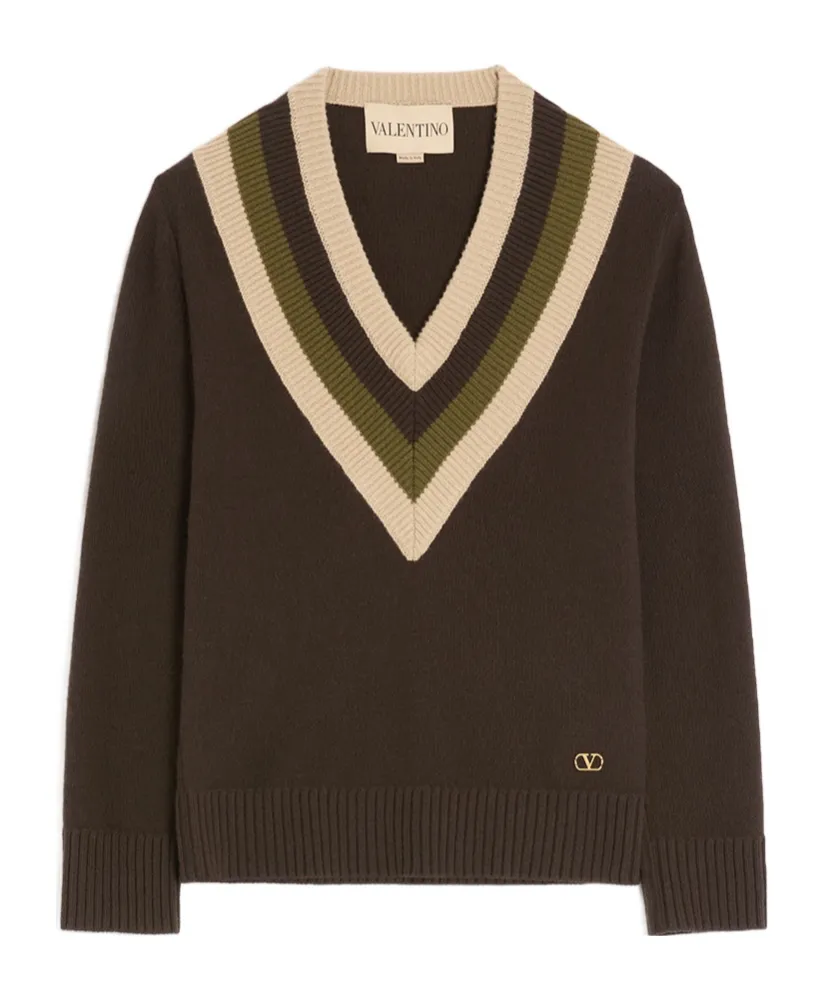 Valentino Logo Plaque V-Neck Jumper