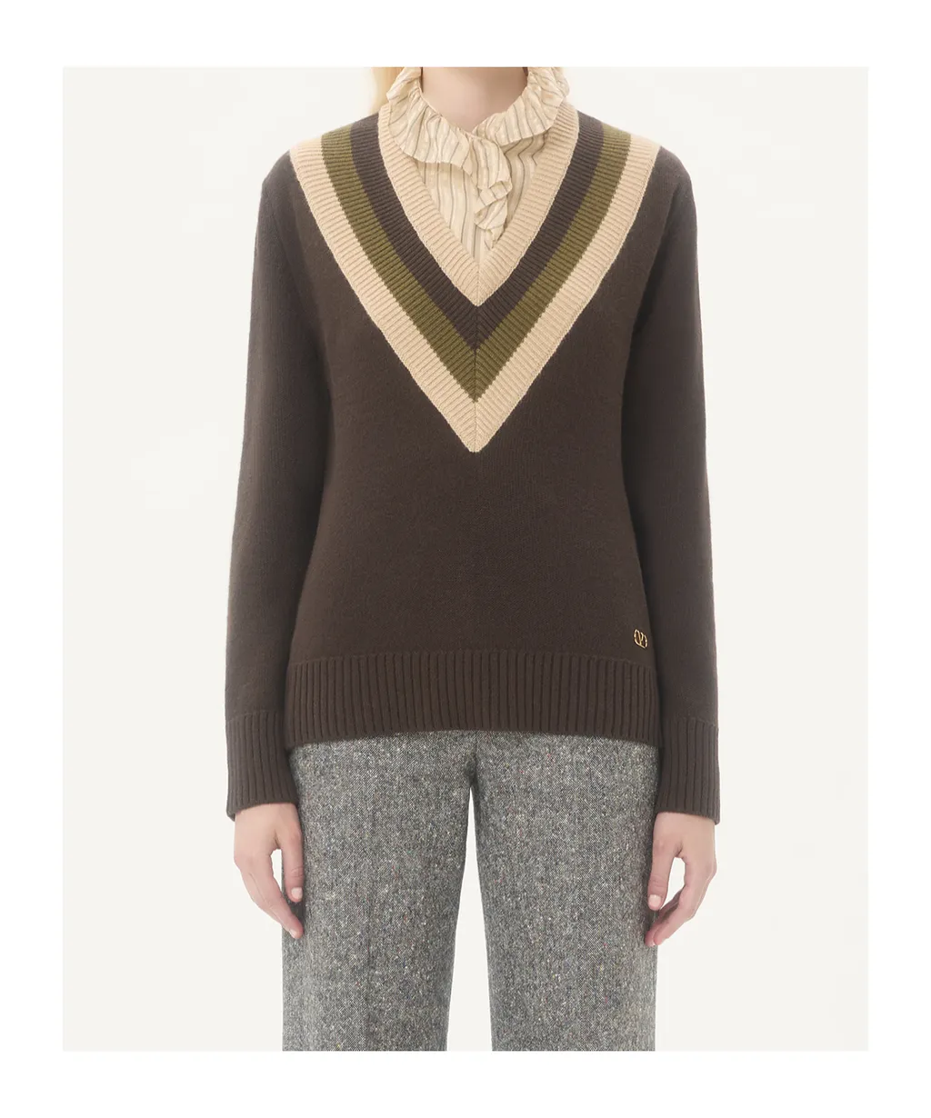 Valentino Logo Plaque V-Neck Jumper