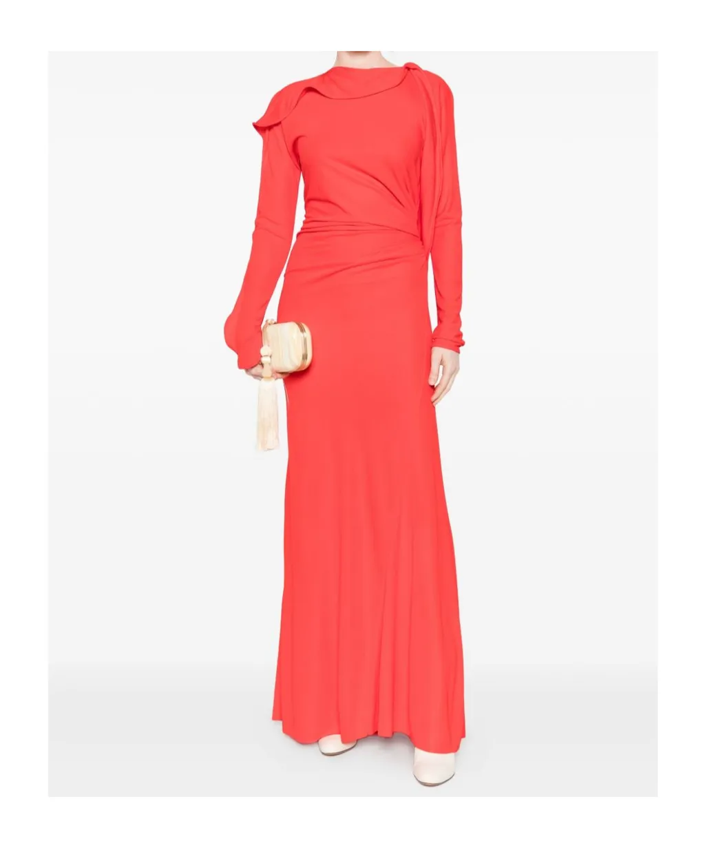 Draped Long-Sleeve Maxi Dress