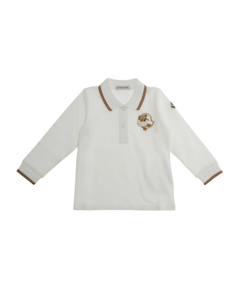 Moncler Enfant Teddy Bear Embroidered Long-Sleeved Polo Shirt