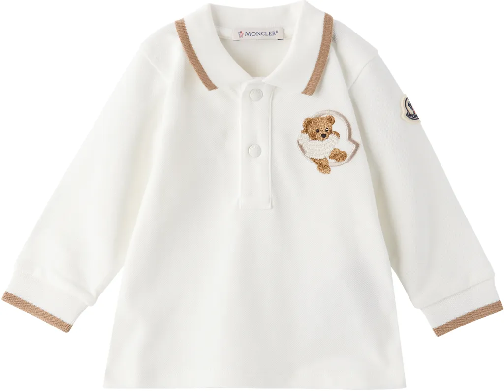 Moncler Enfant Teddy Bear Embroidered Long-Sleeved Polo Shirt