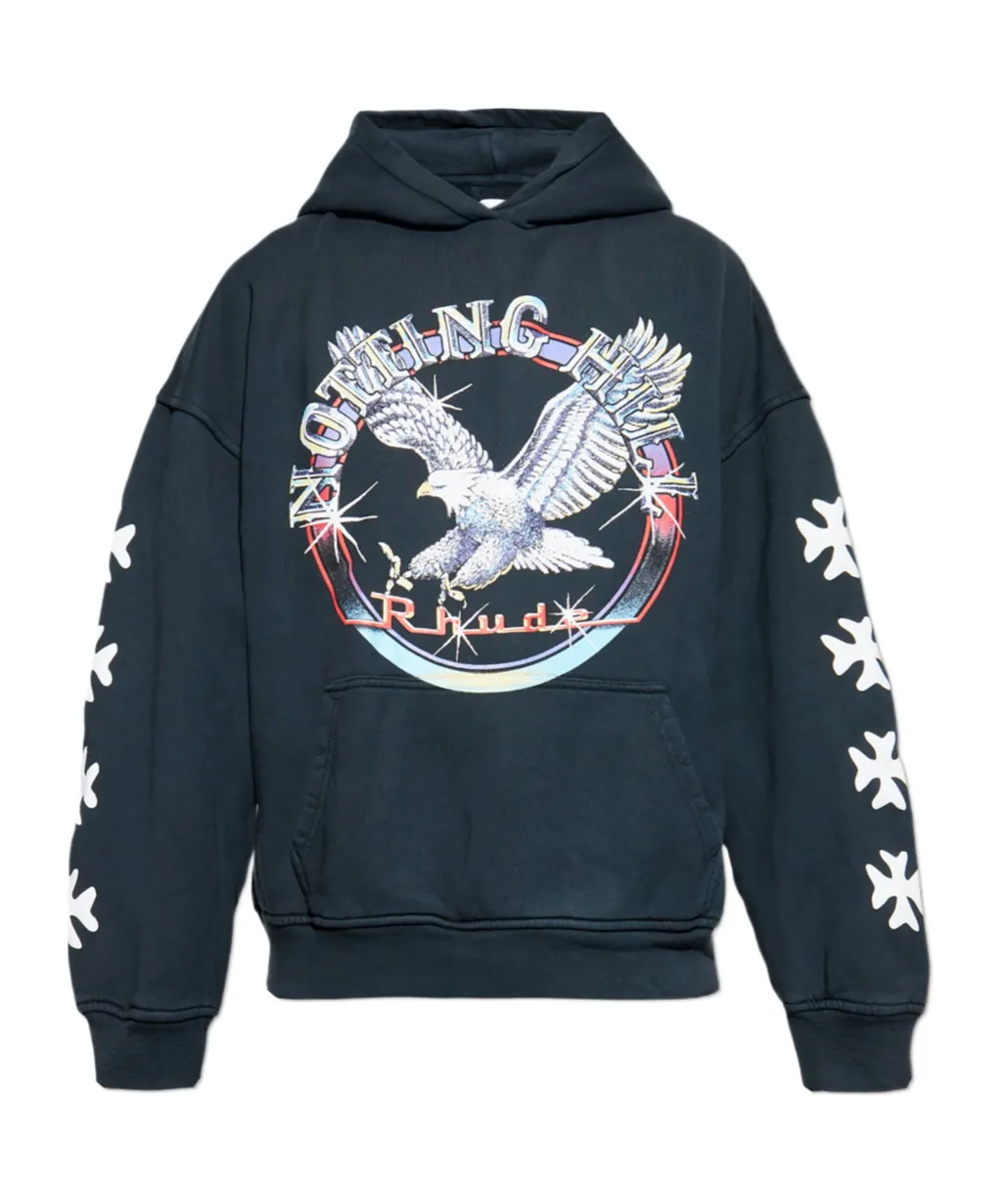 Eagle Graphic Star-Embellished Hoodie