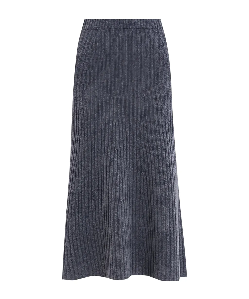 Ribbed Flared Midi Skirt