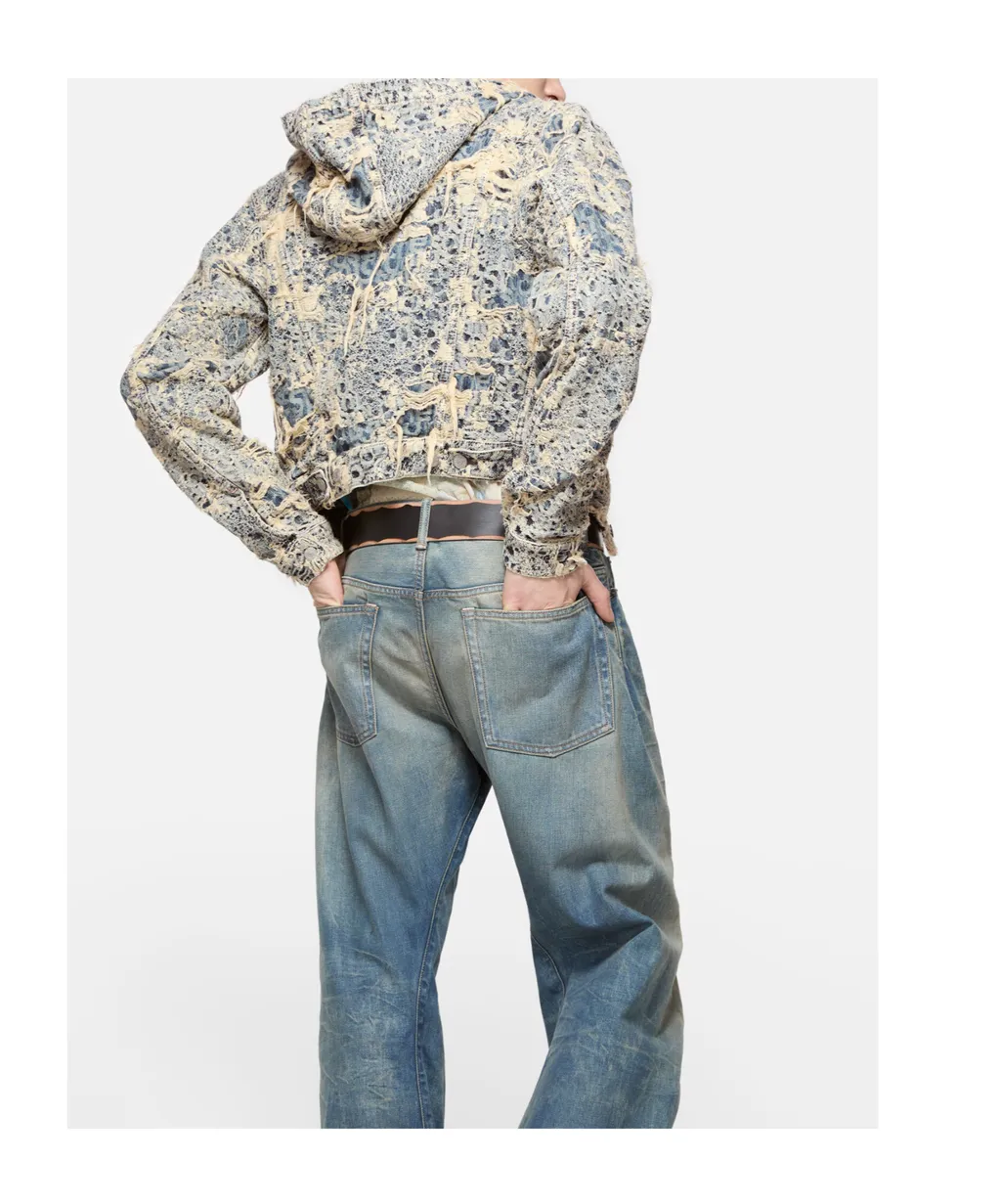 Hooded Distressed Denim Jacket