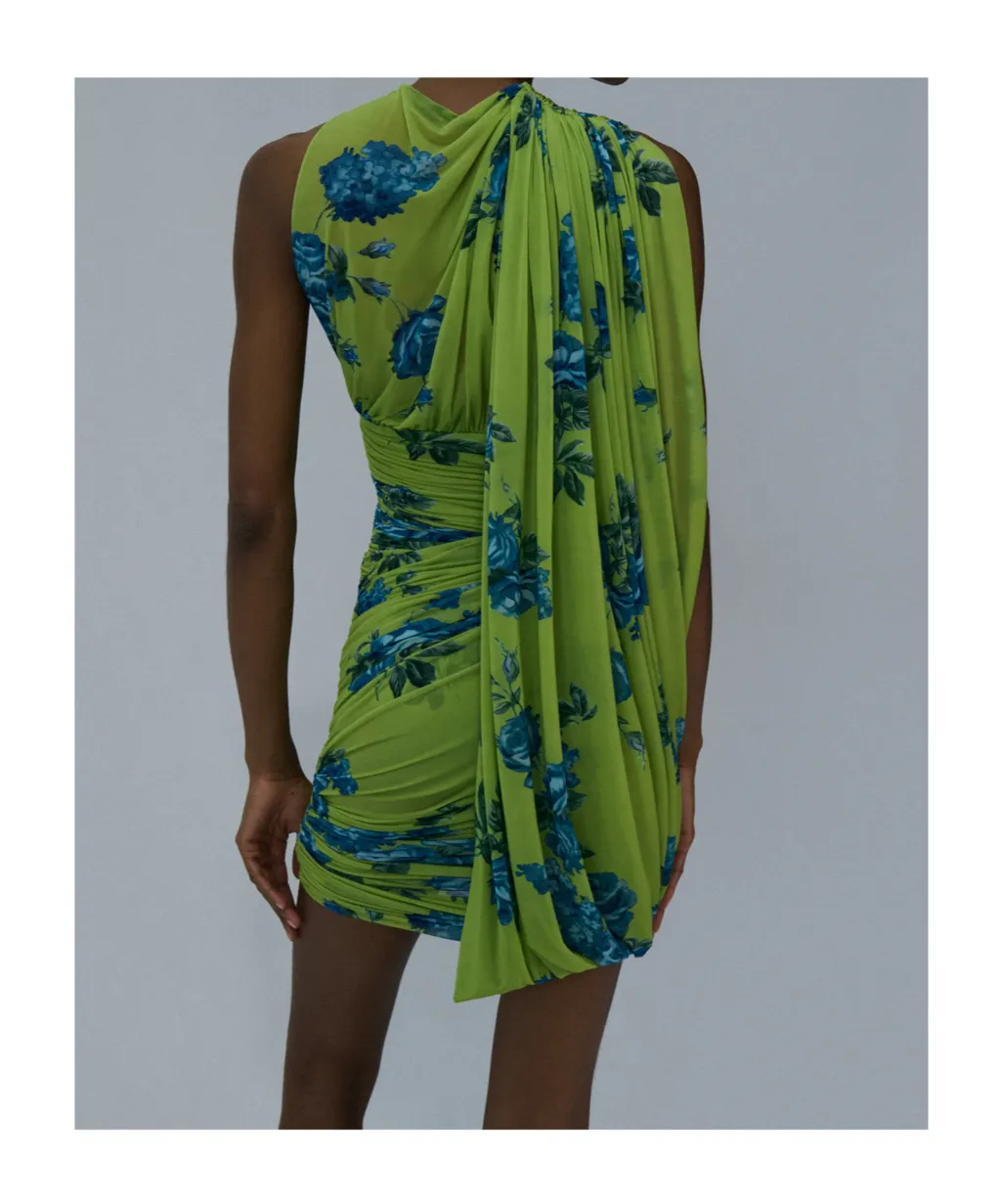 Floral-Print Draped Mini Dress