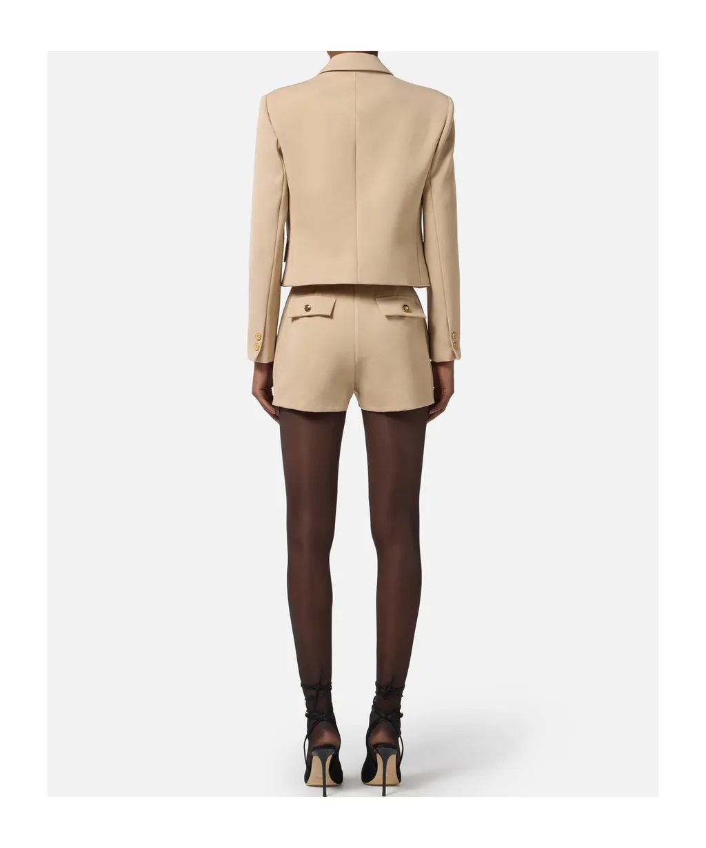 Gold-Button Gabardine Shorts