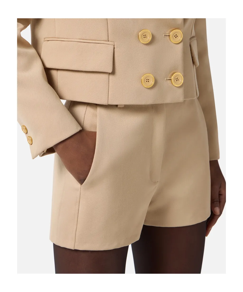 Gold-Button Gabardine Shorts