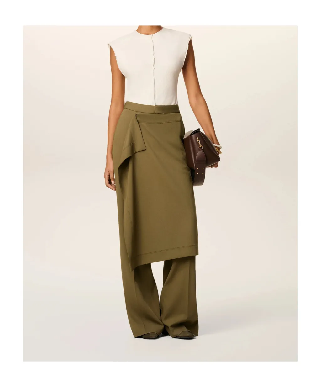 Green Wool Front Panel Large Trousers