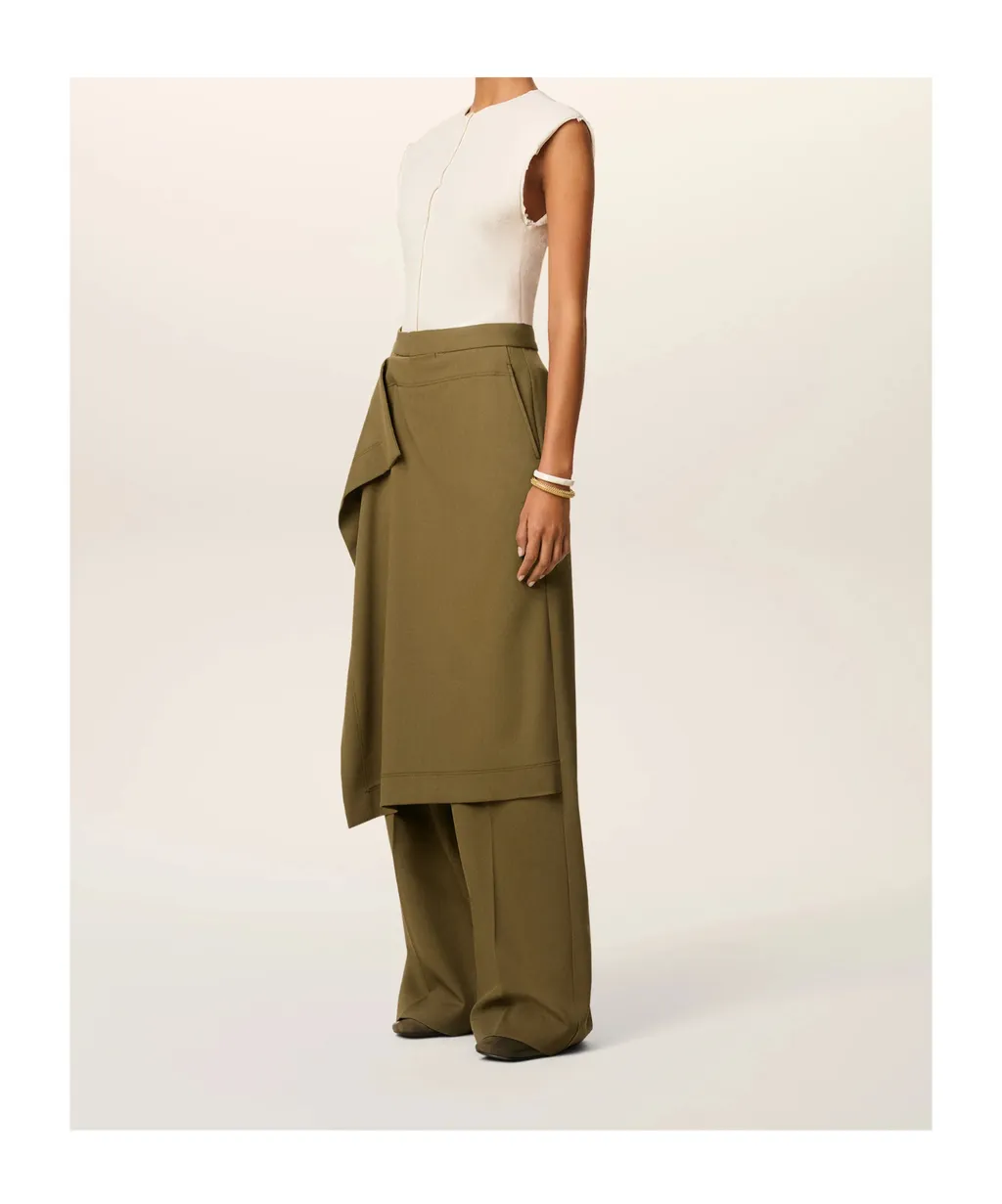 Green Wool Front Panel Large Trousers