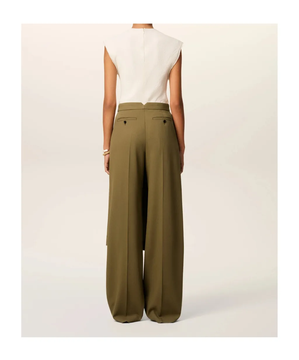 Green Wool Front Panel Large Trousers