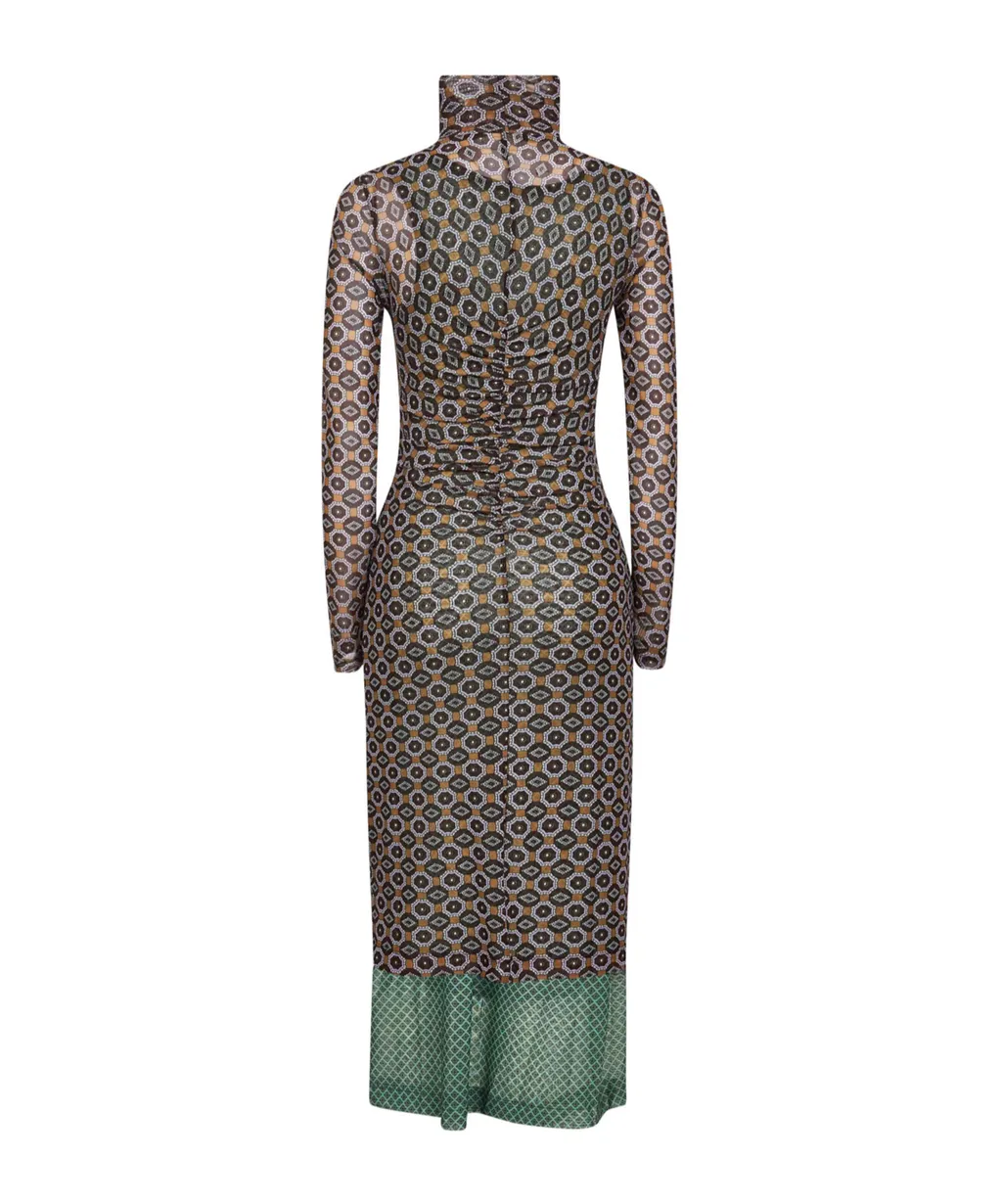 Printed Mesh Layered Midi Dress