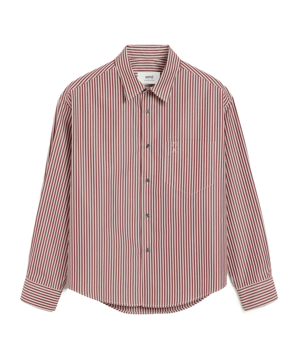 Ami Paris Striped Logo Embroidered Shirt
